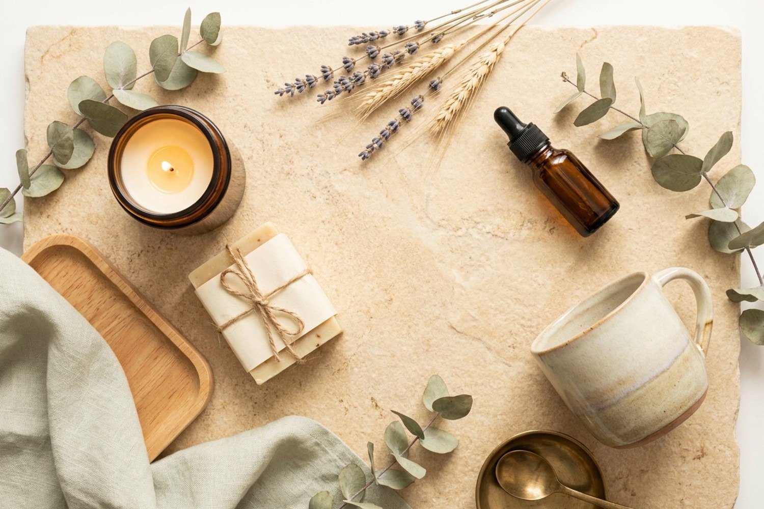 A flat-lay of apothecary goods