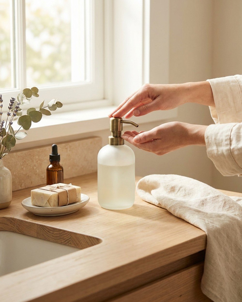 A styled apothecary vanity