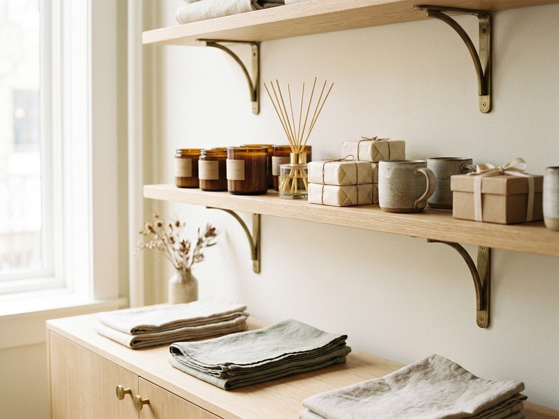 A warm styled shelf